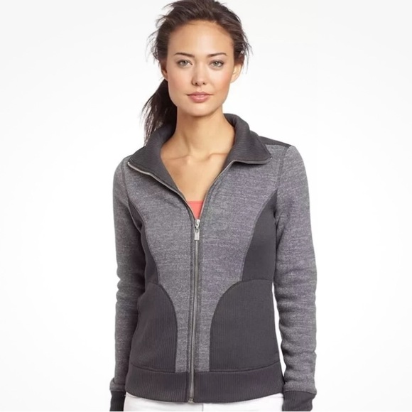 Women’s PrAna Gray Black Tobi Ribbed  Zip Front Knit Sweater Jacket Size Medium - Picture 1 of 12